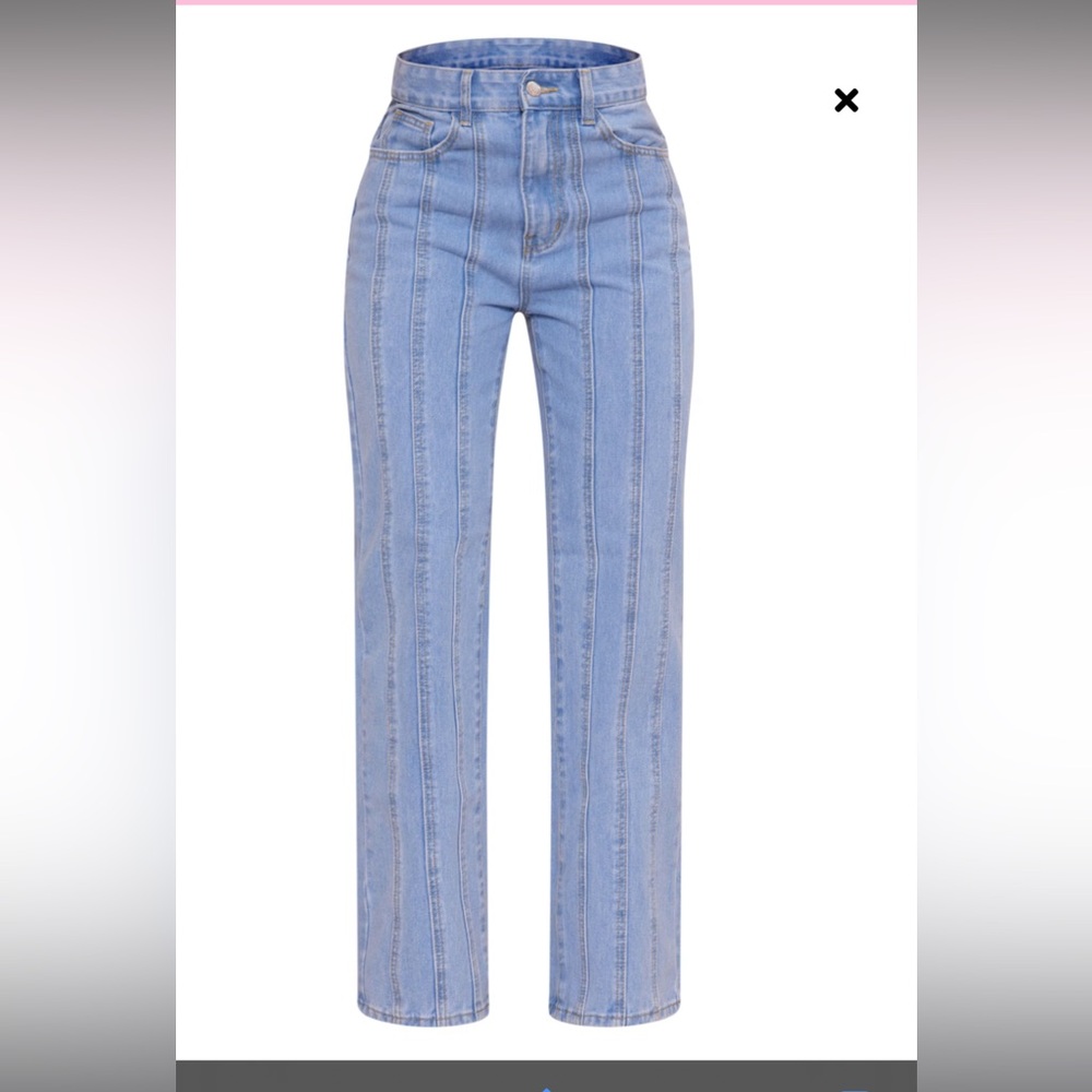 Light Blue Wash Panelled Seam Detail Straight Leg Jeans